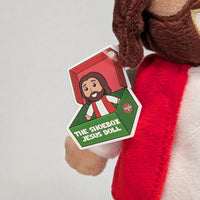 Close up of the Shoebox Jesus Doll featuring the new tag (2026) - only from Jesusdoll.com