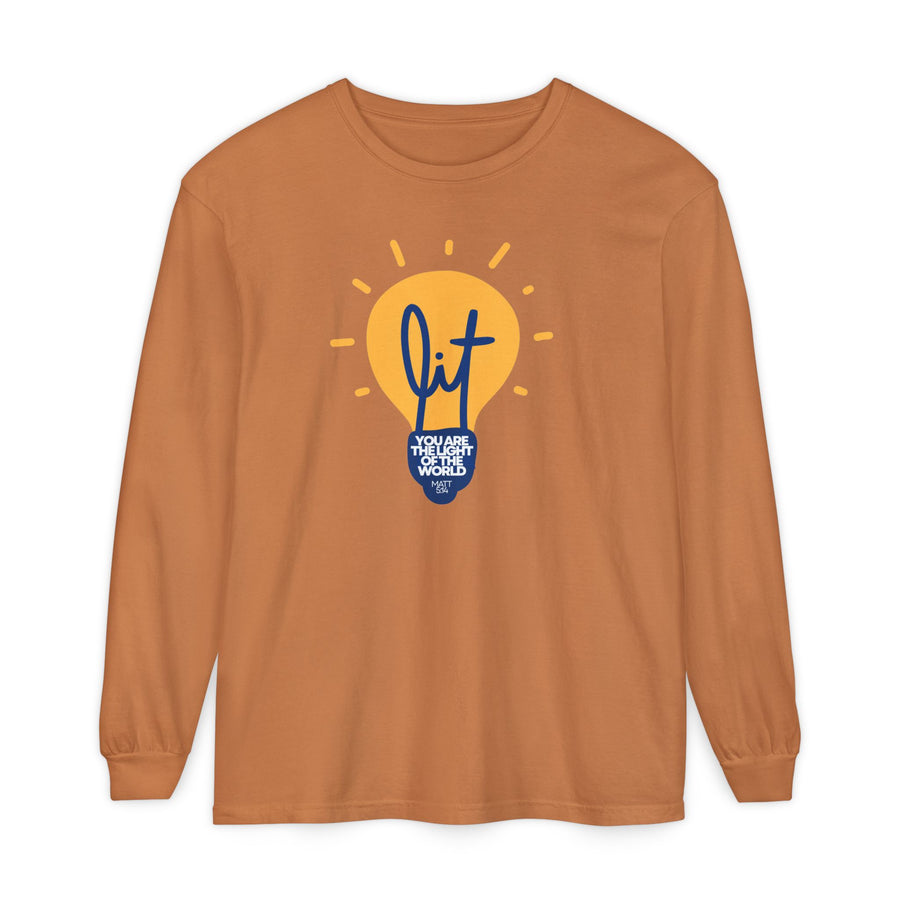 "Lit" Lightbulb - "You Are The Light Of The World" Jesus Quote - Unisex Adult Long Sleeve Tee Shirt - Sizes S-3XL