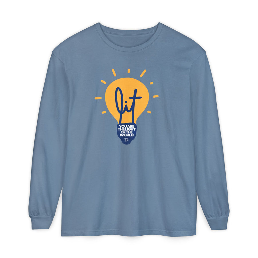 "Lit" Lightbulb - "You Are The Light Of The World" Jesus Quote - Unisex Adult Long Sleeve Tee Shirt - Sizes S-3XL