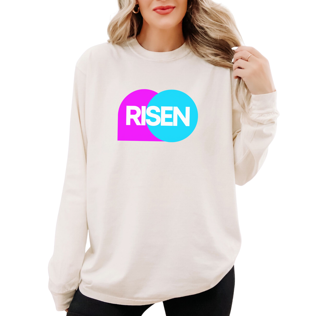 "Risen" Easter Resurrection - Unisex Adult Long Sleeve Tee Shirt - Sizes S-3XL