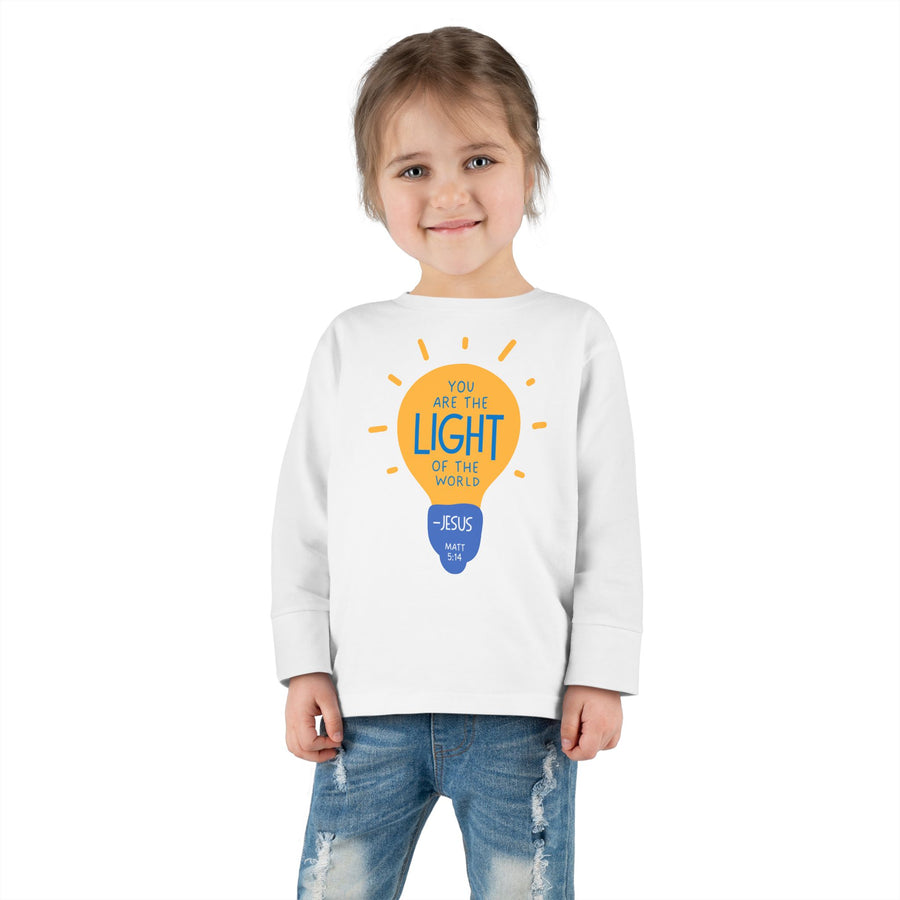 "You Are The Light Of The World"  - Jesus Quote - Lightbulb Long Sleeve - Toddler T-Shirt -  Sizes 2T-5T