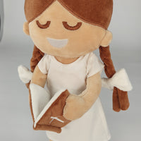 BibleGirl plush girl doll with modest dress holds her Bible.