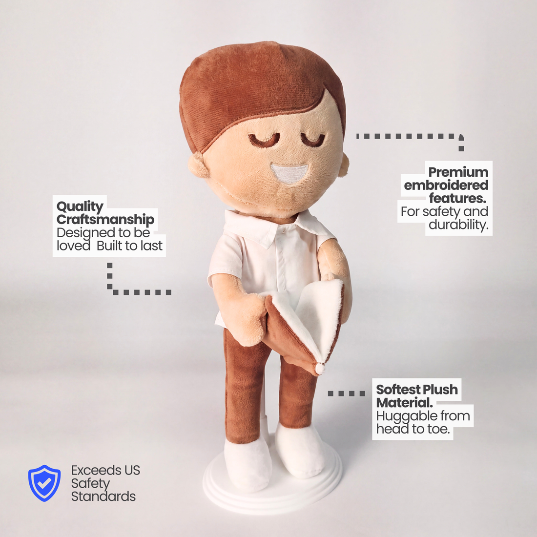 BibleBoy is the adorable plush boy doll that speaks 36 Bible verses.  Holds his Bible with magnets in his hands and in the Bible.  Wholesome dress.  Clean cut hairstyle.  Perfect baptism gift idea for Christian boys.  From Jesusdoll.com.