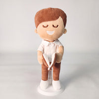 BibleBoy is the adorable plush boy doll that speaks 36 Bible verses.  Holds his Bible with magnets in his hands and in the Bible.  Wholesome dress.  Clean cut hairstyle.  Perfect gift idea for Christian boys.  From Jesusdoll.com.