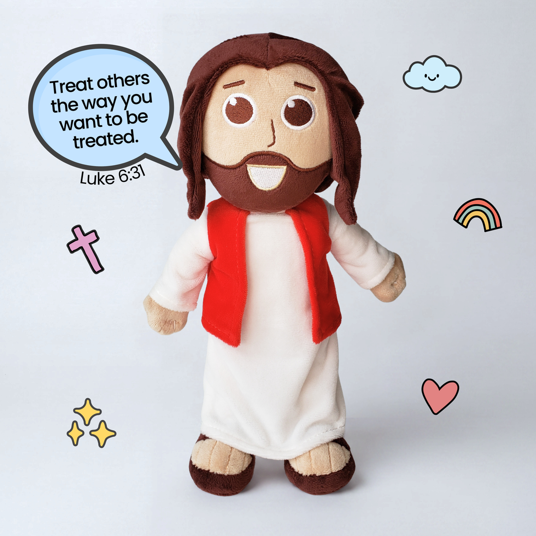 The Talking Jesus Doll - The adorable plush Jesus toy that speaks 10 of Bible verses.  Tool for Bible verse memorization. Perfect religious gift for Christian children and grandchildren.  From Jesusdoll.com